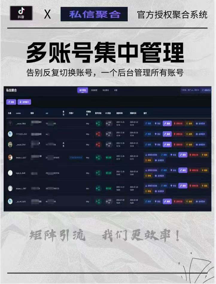 私信聚合系统2026最新版聚合私信私信核对多账号私信管理月卡