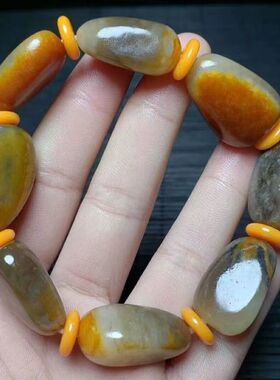 真皮色原石打孔手串男士