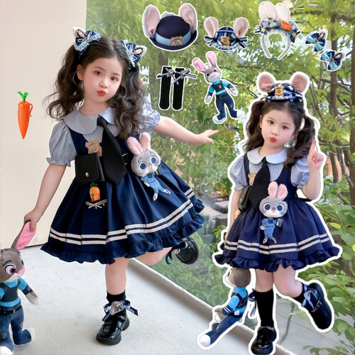 夏季女童朱迪兔子警官cos服儿童洛丽塔短袖学院风连衣裙Zootopia