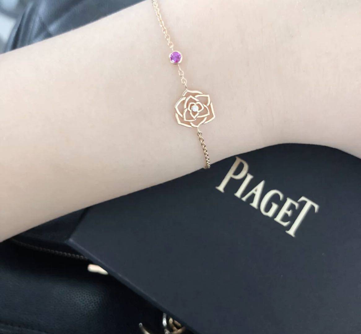 【elysees】piaget伯爵玫瑰花单钻粉色蓝宝石玫瑰金手链g36u4600