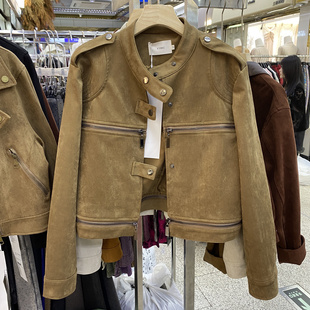 2025秋冬新款韩版立领重工拉链设计感小众麂皮绒短款机车夹克外套