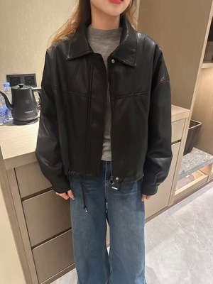 2268款号韩国翻领蛋白皮内里加绒保暖显瘦夹克皮衣棉服女