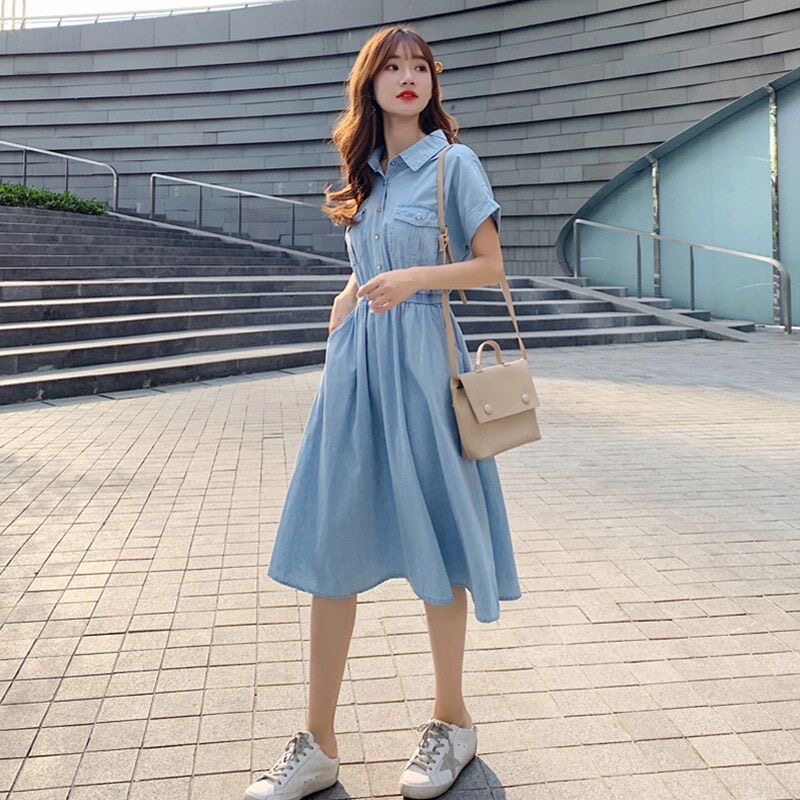 薄款仿牛仔连衣裙女装中长裙百搭