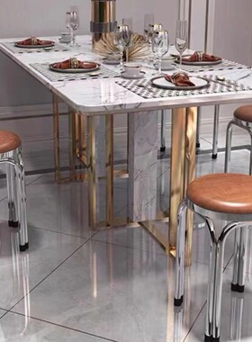 不锈钢圆凳简约餐厅家用凳子折叠实用高板凳子结实客厅可叠放凳子