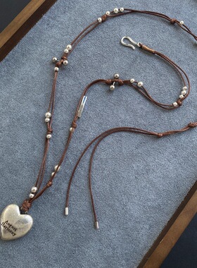 韩国简约小众爱心手工串珠毛衣链