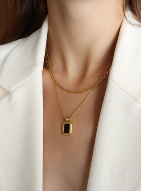 Marka法国小众ins亚克力多层叠戴锁骨颈女链钛钢镀18k金项链新款