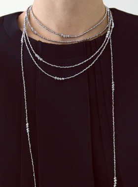 满钻球水晶多层串珠项链女高级感小众叠戴挂脖长链秋冬毛衣链颈链