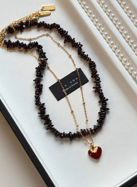 天然红色石榴石毛衣链项链配饰女秋冬轻奢小众高级感复古叠戴颈链