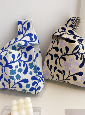 春夏韩国网红包小众设计针织枝叶个性百搭时尚女单肩手提包背心包