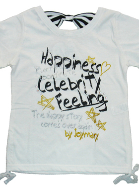 乐天BABY*5-10岁女童夏季白色印花棉涤混纺短袖T恤上衣