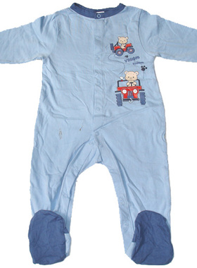 乐天BABY*次品 0-3个月新生儿蓝色小熊印花全棉长袖哈衣连体衣