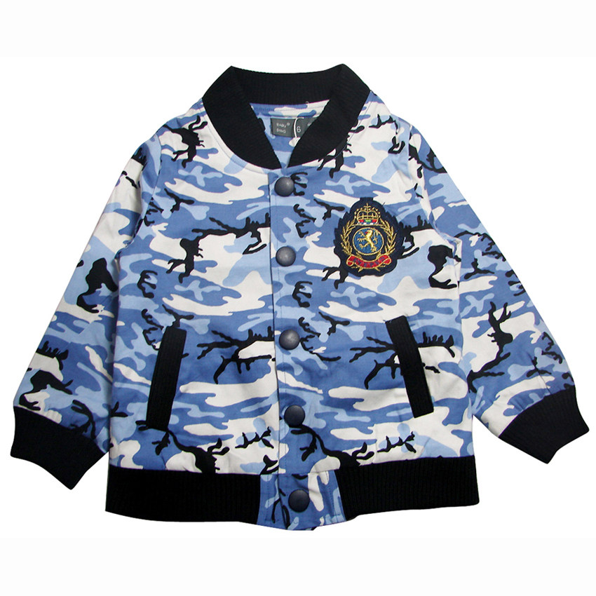 乐天baby*8-10岁男童薄款双层全棉蓝色迷彩外套夹克