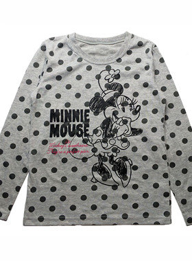 乐天BABY*日单 8-10岁女童灰色米妮混纺棉涤快干长袖T恤上衣