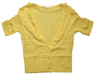 麦考林 女装 S-XL码黄色短袖针织开衫编织衫薄外套