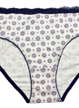 外贸*S-XXL码女士蓝白小花中高腰全棉三角内裤短裤
