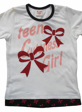 乐天BABY*次品 5-6岁女童白色印花全棉短袖T恤上衣