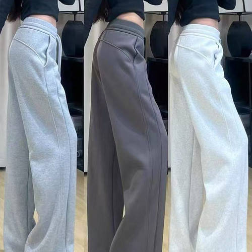 白灰色运动裤子男女春夏秋直筒lulu同款高腰美式直筒窄版阔腿卫裤
