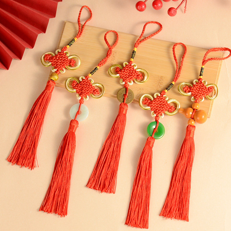 红色小号中国结挂件手编编织新年喜庆装饰挂盆栽绿植灯笼挂饰配件