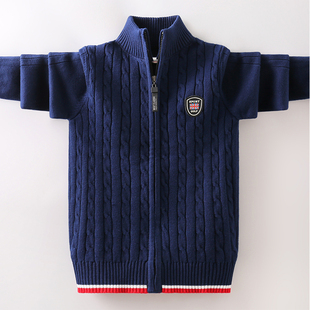 纯棉洋气中大童女童红色针织衫 男童针织开衫 儿童毛衣外套春秋厚款