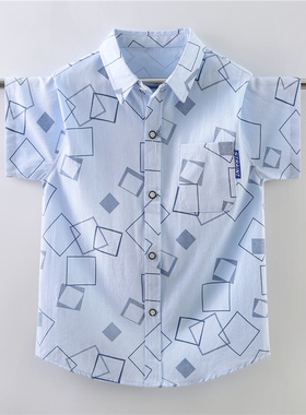 男童夏季短袖衬衫新款中大童帅气男孩夏装休闲衬衣蓝色韩版潮12