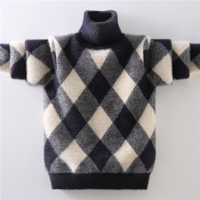 男童毛衣秋冬款高领水貂绒2025新款儿童针织衫中大童加绒打底衫