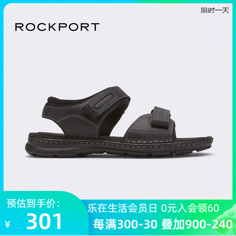 Rockport/乐步夏季沙滩男鞋防滑耐磨魔术贴牛皮革时尚凉鞋CI5689