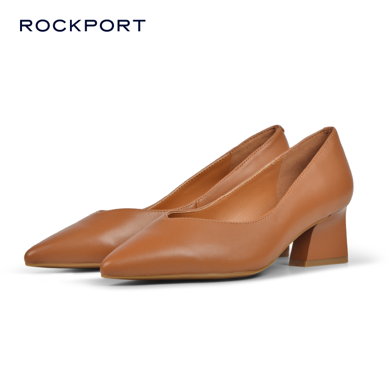 Rockport/乐步女士单鞋2025春秋新款软底通勤粗跟羊皮尖头高跟鞋