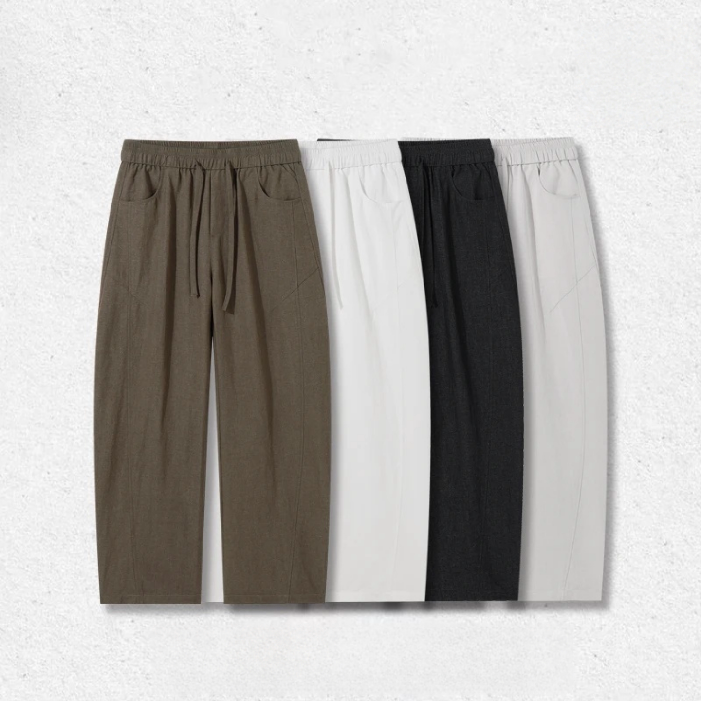 春季新款纯色极简风男士休闲裤春夏薄款透气运动松紧腰抽绳款卫裤