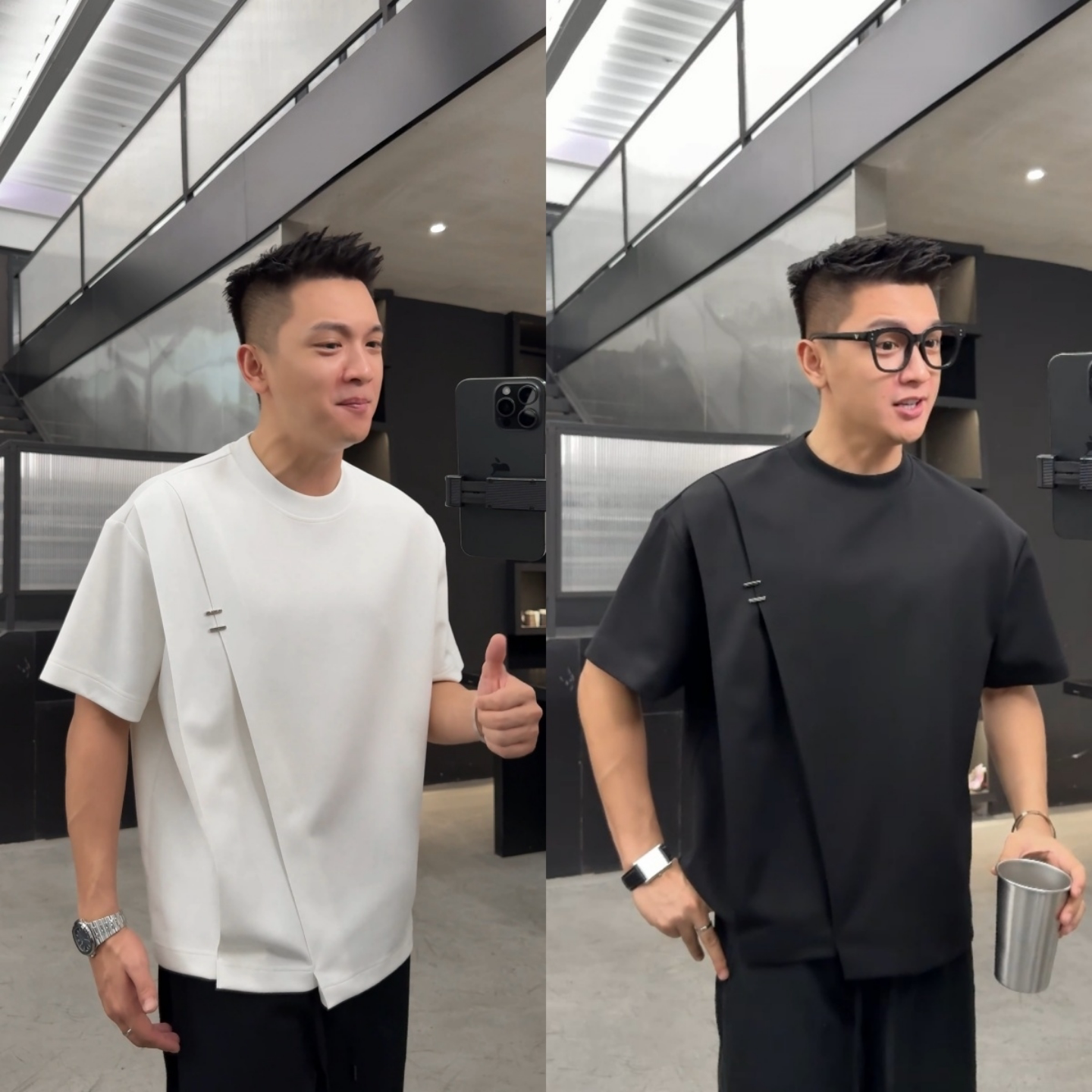 潮流圆领纯色夏季新款洋气百搭男士设计感个性时尚宽松短袖T恤衫