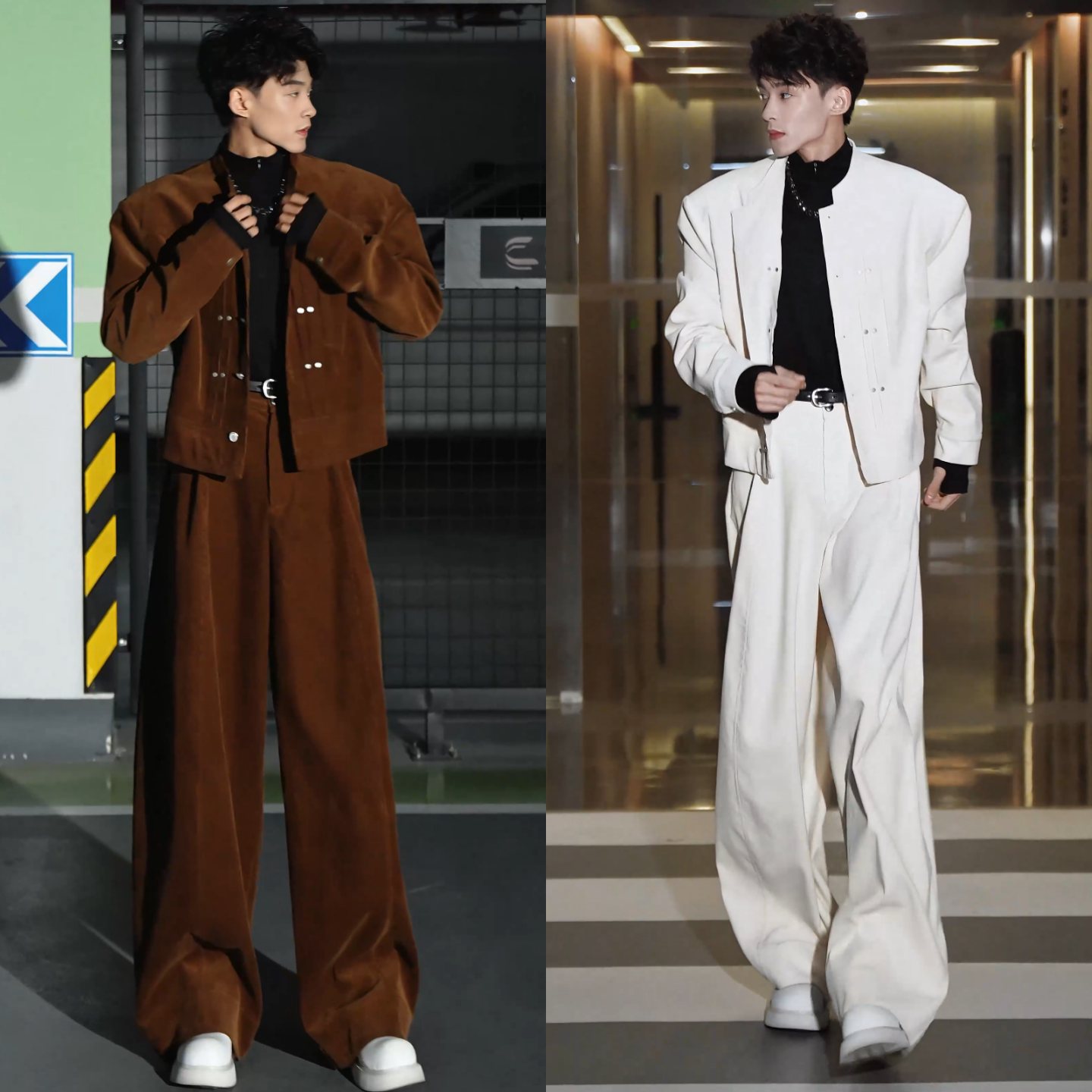 美式潮流时尚简约轻奢质感秋季新款男士立领夹克直筒休闲裤两件套