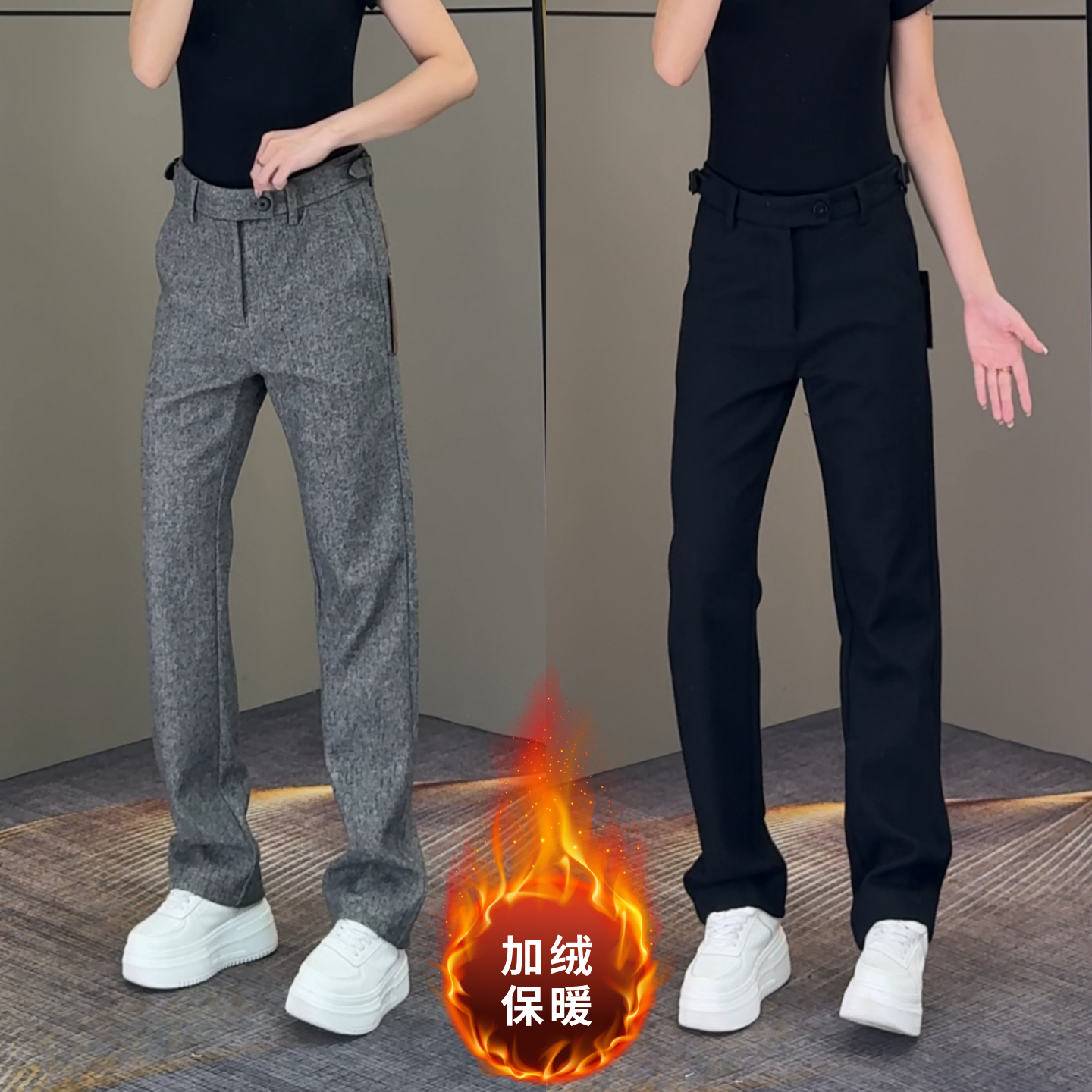 冬季新款男士商务加绒保暖休闲裤