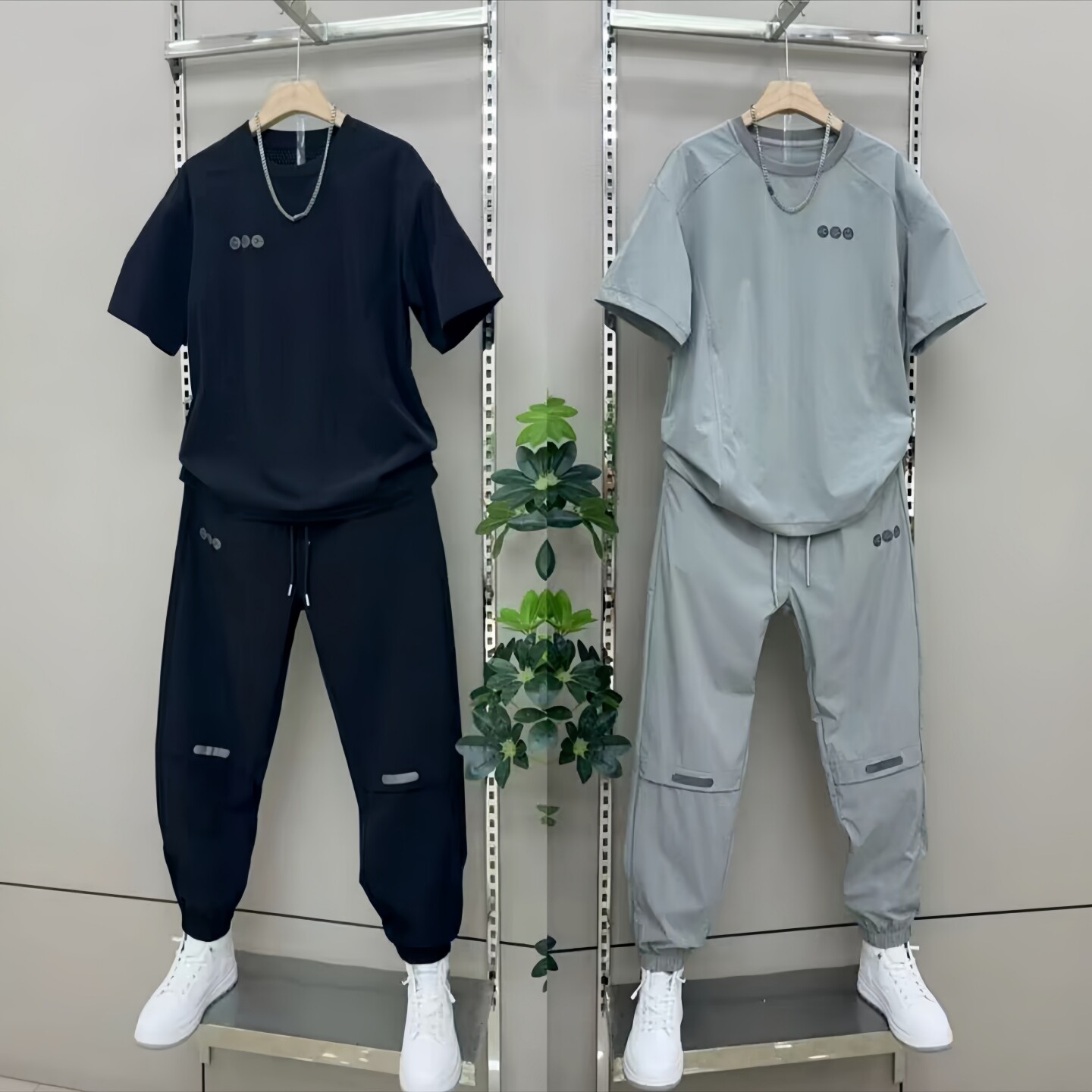 夏季新款潮牌高级感短袖套装男轻薄透气网眼拼接时尚纯色简约套装