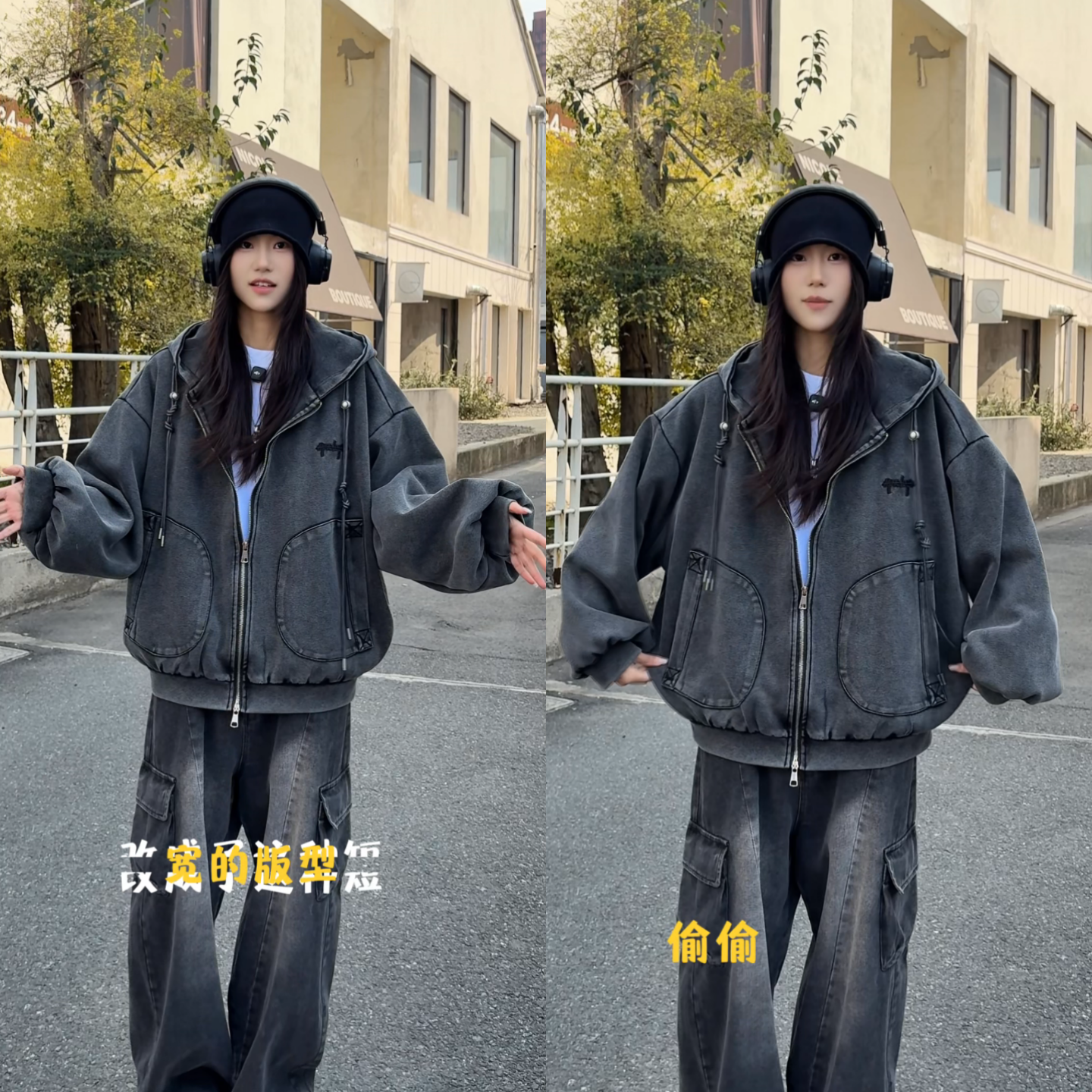 时尚百搭复古做旧废土风格春季新款美式潮流男士连帽宽松夹克外套