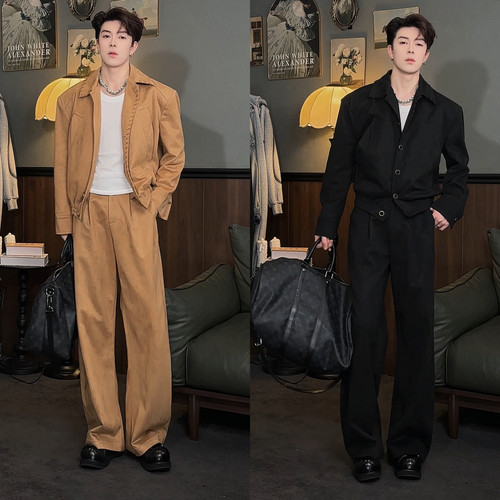 秋季潮流时尚翻领夹克套装