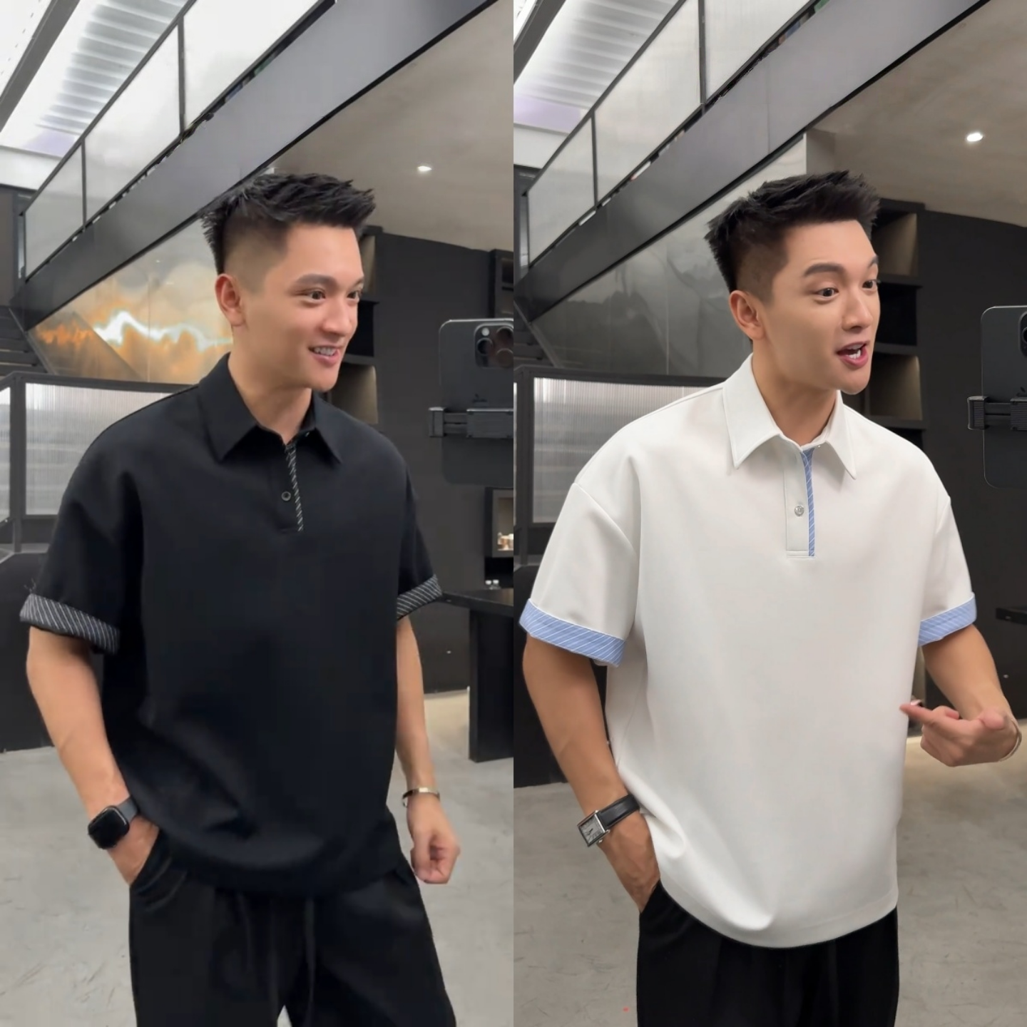春季上新潮流个性痞帅小众短袖男士时尚休闲简约翻领拼接百搭短袖