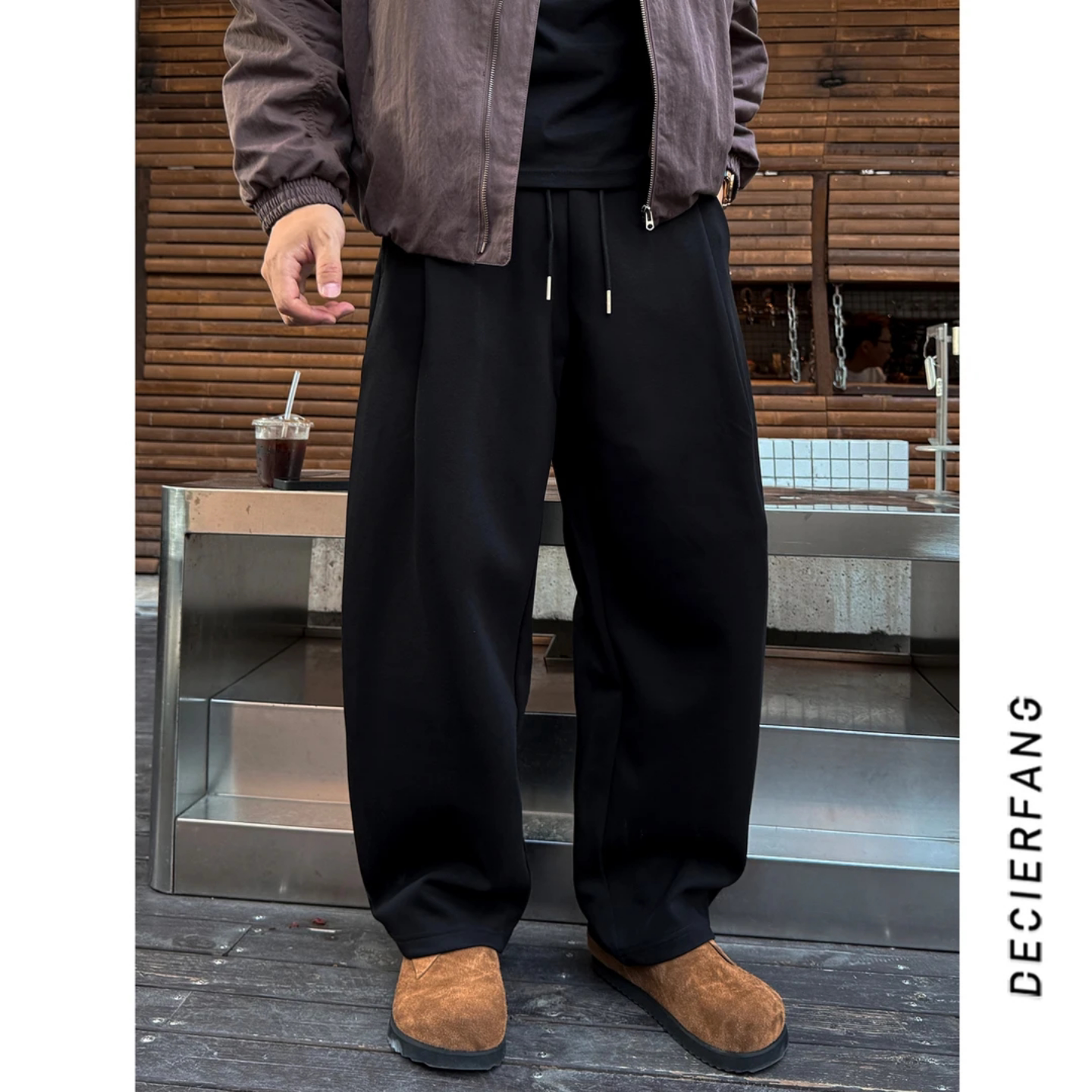 冬季新款男士简约帅气弯刀裤掐褶设计感时尚潮流休闲百搭秋款卫裤