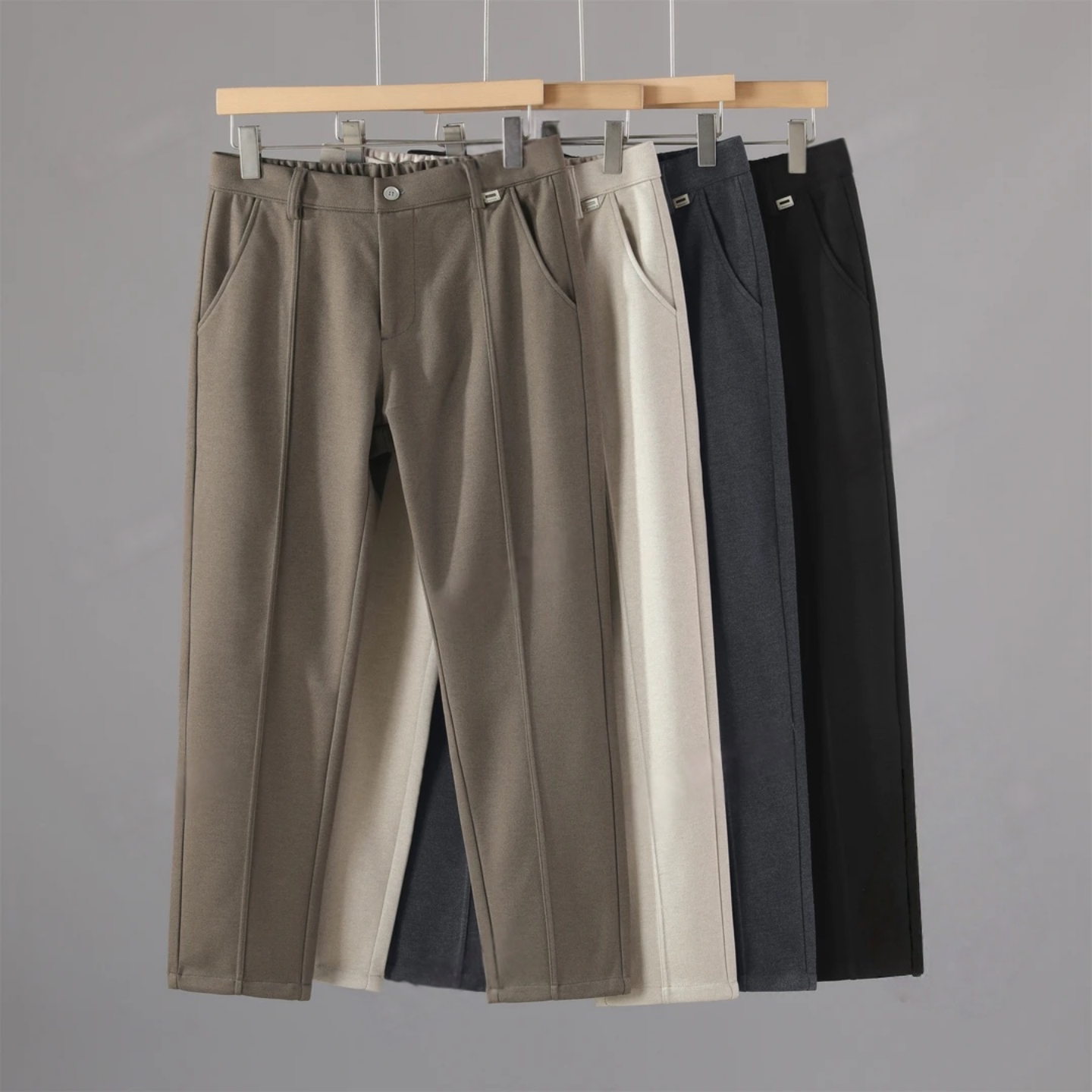 简约纯色商务休闲裤冬季新款舒适垂坠感男士直筒西裤重磅保暖长裤