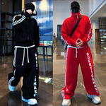 冬季新款潮流个性字母加绒时尚运动套装保暖上衣外套弯刀裤两件套