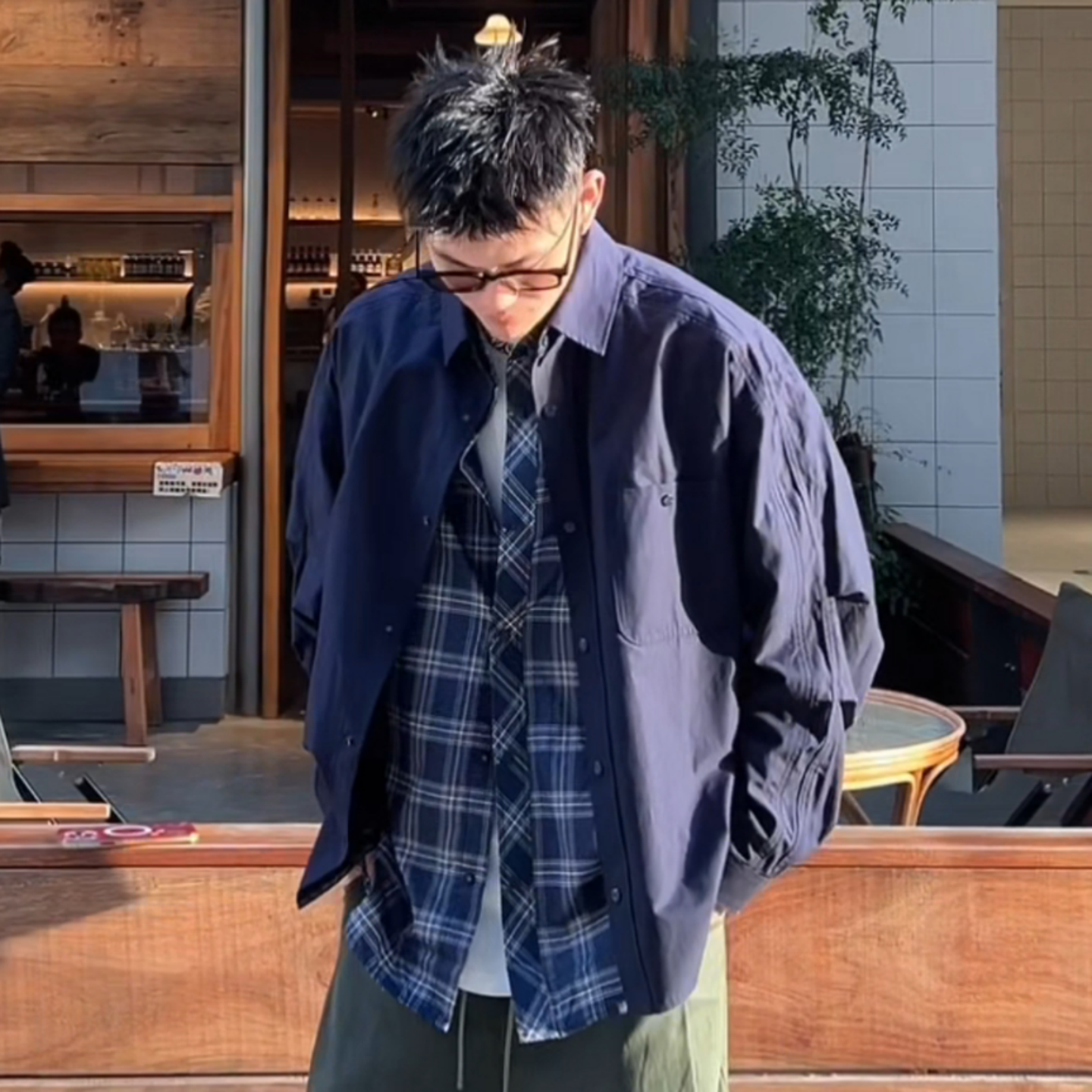 秋季新款男士格子衬衫时尚百搭潮流高级感帅气长袖衬衣高品质上衣