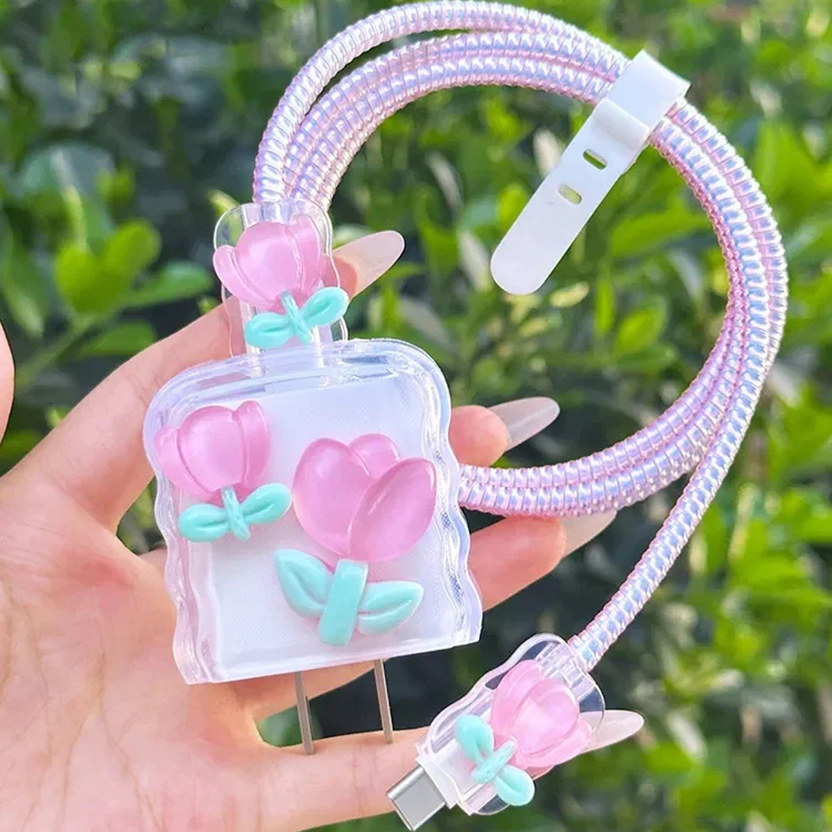 立体水晶花适用于苹果20w充电器保护套iPhone13/14手机数据线保护