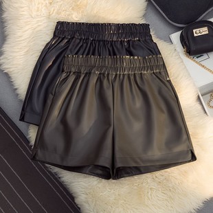 皮短裤 休闲打底靴裤 女秋冬2026新款 外穿松紧腰高腰皮裤 潮 韩版 大码
