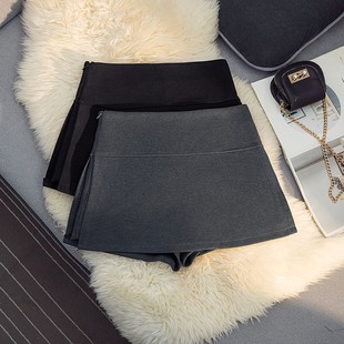 开叉毛呢半身裙女春季新款百搭小个子一体防走光包臀假两件短裙裤