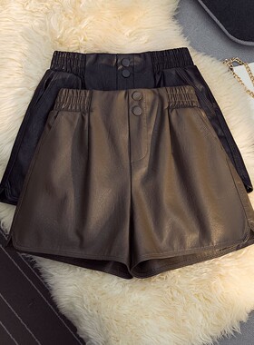 2026春季胖mm新款大码高腰遮跨小皮裤百搭皮裤黑色包臀A字短裤潮