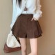 不规则设计感高腰百搭条绒A字阔腿短裤 复古灯芯绒裙裤 女秋冬大码