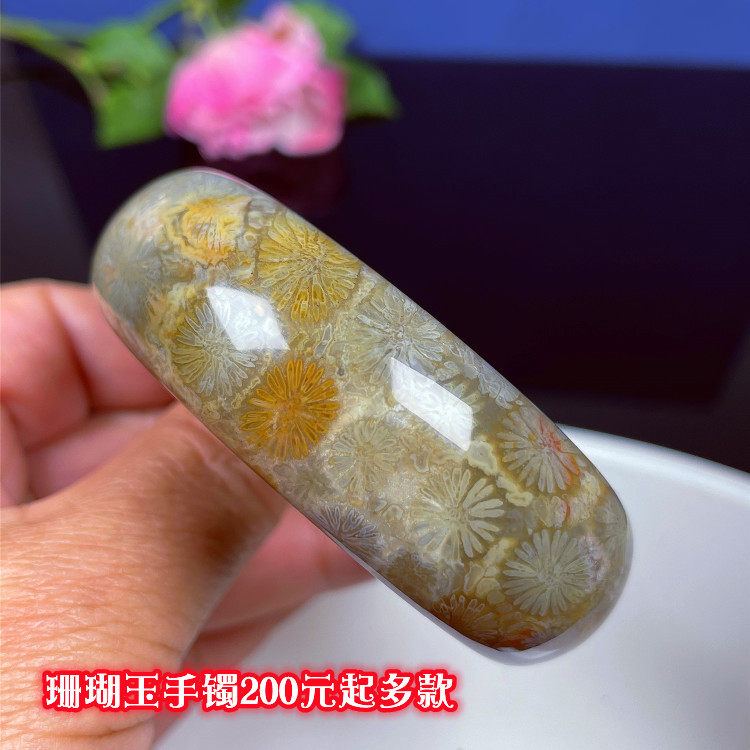 缘玉石魂珊瑚玉手镯天然妈妈玉镯子女复古宫廷半宝石饰品生日礼物