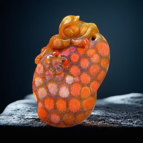 天然珊瑚玉吊坠喜事连连男女收藏