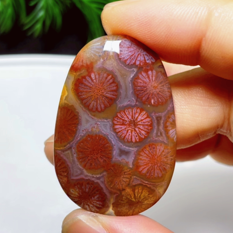 缘玉石魂天然珊瑚玉锁骨吊坠玉坠水滴形彩花男女时尚玉石饰品收藏