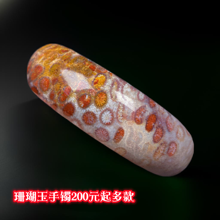 天然珊瑚玉手镯玉镯女款性价比高菊花石手环民族风水晶半宝石饰品