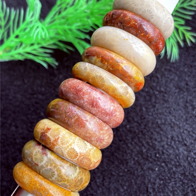 天然珊瑚玉菊花石戒指环时尚男女