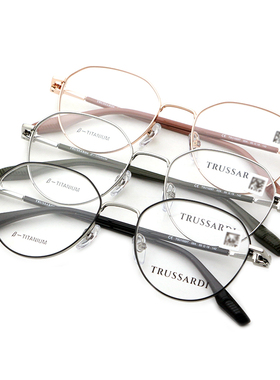 trussardi杜鲁萨迪眼镜框男女复古圆形纯钛近视金丝眼镜TSU1029T